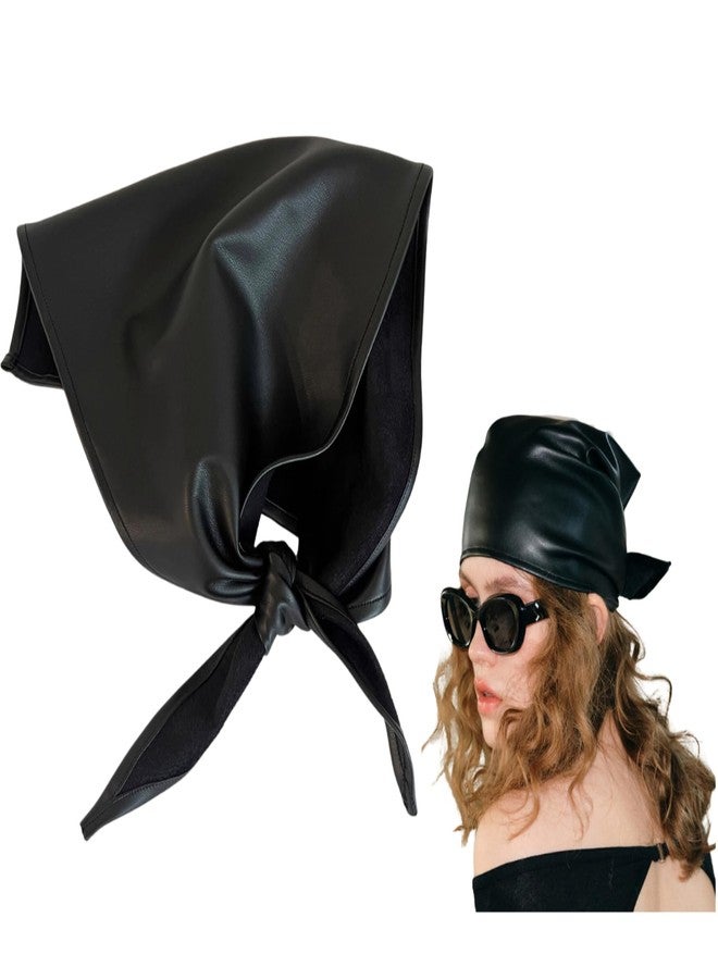 TYATVS Leather Triangle for Women Y2k Head Scarf Gothic Scarf Wild Rags Neckerchief Fisherman Aesthetic Accessories (Black) - Image 1